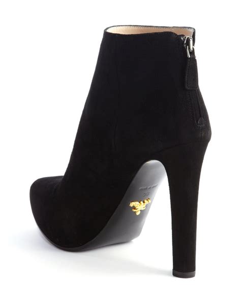 prada black heels logos|Prada suede booties.